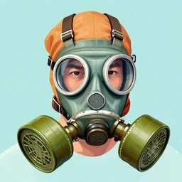 ( ( dither ) ) illustrated portrait of gas mask emergency, colorful, ( ( mads berg ) ), christopher balaskas, ( ( victo ngai ) ), rich grainy texture, detailed, dynamic composition, light blue filter, wide angle, grainy lights, high contrast, dark tint, cloudy, lush foliage ivy flowers trees, halftone shaded