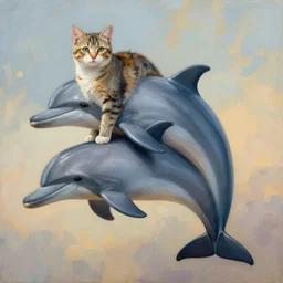 painting of hybrid between cat!!!!!!!!!!!!! & dolphin, intercrossed animal, mixture animal, by tiffany bozic, by zdzislaw beksinski, organic, nature study, accurate anatomy, cold hue's, warm tone gradient background, concept art, beautiful composition, digital painting,