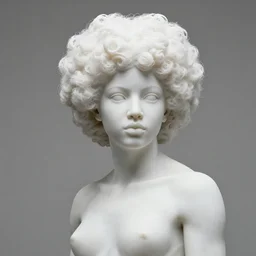 a photorealistic all white marble sculpture of a black girl with a white afro