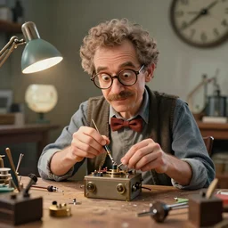 eccentric inventor, always coming up with new gadgets to make life easier. loves to tinker and build new things in his spare time. has a knack for understanding how things work and is always coming up with new ways to improve them.