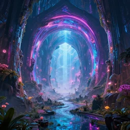 portal to another dimension, magnificent, epic, neon, highly detailed, beautiful lighting, fantasy landscape