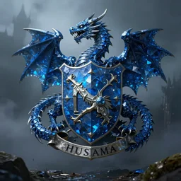 heraldic coat of arms of a blue crystal dragons, gloomy and foggy atmosphere, octane render, rembrandt, cgsociety, artstation trending, horror scene, highly detailded