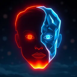 fire and ice, face icon, stylized, minimalist, portrait, by loftis cory, behance, hd, by jesper ejsing, by rhads, makoto shinkai and lois van baarle, by ilya kuvshinov, global illumination, rimlight, bokeh, octane render, dark sky in background, little planets, suns, moons