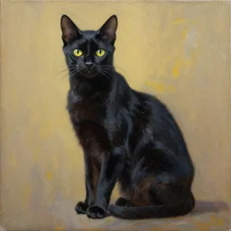 the feline goddess bast as a black cat, oil in canvas