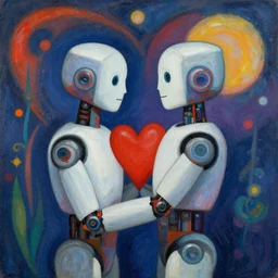 a robot in love, 8 k, matte painting in the style of alexander jansson and kandinsky,