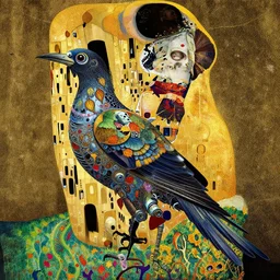 an insanely detailed cell shaded vector art of a mechanical bird with woman and the death, intricate detailed autumn leaves, mycelia, by ruan jia, fantasy, hyper detailed, concept art, by gustav klimt, by greg rutkowski