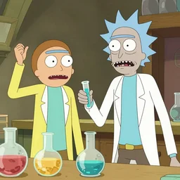rick sanchez and morty smith from rick and morty are brewing potions with walter white, rick and morty tv show, highly detailed, digital art, trending on artstation