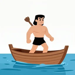 hades from the cartoon Hercules on a boat on the River Styx, minimal, Spanish folk art