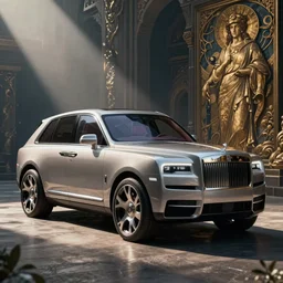 a concept suv designed by rolls royce and ford, artstation, an epic fantasy, cinematic lighting, hyper realistic, photographic, sharp focus, by greg rutkowski and alphonse mucha
