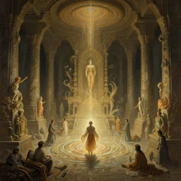 ancient magical temple, underground, intricate, elegant, highly detailed, digital painting, artstation, concept art, swirly magic ripples, by greg manchess, huang guangjian, gil elvgren, sachin teng, greg rutkowski, jesper ejsing, krenz cushart, artem demura, alphonse mucha
