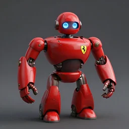 a red robot with big tires on it's shoulders, Ferrari logo on it's chest, rounded head with black pointy visite | unreal engine | hd | 3D model