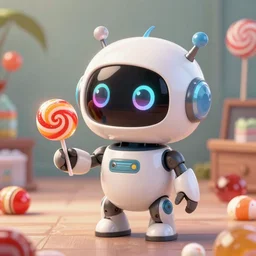the most adorable robot ever powered by candy in a Pixar Artstyle, ultra-detailed. Anime, pixiv, octane render, Disney, trending on ArtStation