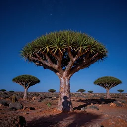 moonlit socotra island with dragon trees, starry night, sharp focus, wide shot, trending on artstation, masterpiece, by greg rutkowski, by ross tran, by fenghua zhong, octane, soft render, ultrarealistic, colorful, cinematic, shadow of the tomb rider