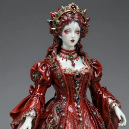 red gothic cyborg victorian bizzare porcelain woman with artnouveau garment and ornaments sharp focus 8 k