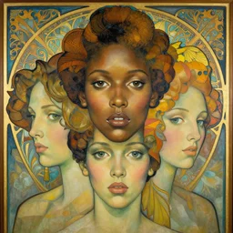 a streamline moderne, ( art nouveau ), multi - racial portrait in the style of charlie bowater, and in the style of donato giancola, and in the style of charles dulac. intelligent, expressive eyes. symmetry, ultrasharp focus, dramatic lighting, semirealism, intricate symmetrical ultrafine background detail.