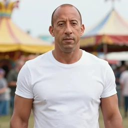 photo still of vin diesel at the county fair!!!!!!!! at age 3 6 years old 3 6 years of age!!!!!!!! riding the ferris wheel, 8 k, 8 5 mm f 1. 8, studio lighting, rim light, right side key light