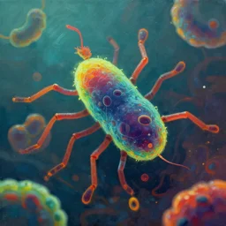an oil painting of a colorful strong bacteria, illustration, cinematic lighting, establishing shot