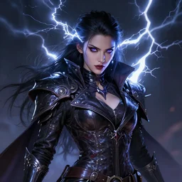 portrait of a mix between electromancer and berserker, female, shiny thunders and rage, leather coat, high fantasy, dnd, face details, extremely detailed, smooth, sharp focus, digital illustration, by artgem, rossdraws, sakimichan