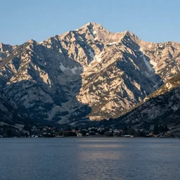 lakeside mountains, by gaugin
