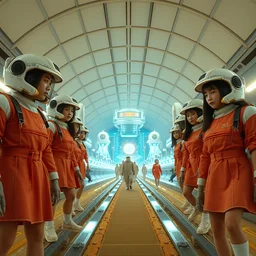 remake of logan's run starring a cast of teenaged korean actors and actresses dressed in futuristic traditional korean clothes, futuristic, dome city, robots, monorails, sandman police, renewal