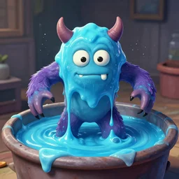 a monster emerging from a vat of blue slime