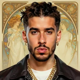 ultra realistic illustration, bad bunny artist, highly detailed, digital painting, concept art, smooth, sharp focus, illustration, art by artgerm and greg rutkowski and alphonse mucha
