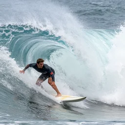 close up side view of a surfer in the tube of a very large wave that's about to collapse. highly detailed, professional high quality 4 k, action shot, dramatic lighting