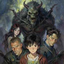the scariest monster in all the land, digital painting, masterpiece by rembrandt and thomas kinkade and frank frazetta and kentaro miura, by reiq and tite kubo, stylized yet realistic faces and anatomy, advanced lighting technology, beautiful, gorgeous brush strokes