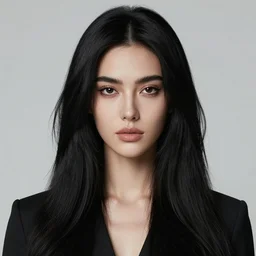 portrait of a tall 4 0 - year - old woman with thin lips, long, lush black hair like a crown black, and thick eyebrows, wearing in black clothes, hyper realistic face, beautiful eyes, character art, art by mark brooks, hyperdetailed, cryengine, trending on artstation, digital art