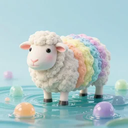 Sea like jelly, Rainbow sheep，dreamy, soft , highly detailed, in the style of Franz Xaver Winterhalter