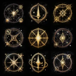 A grid of digitally painted fantasy magic spell icons on a black background