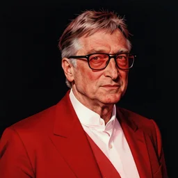demonic bill gates in the style of beksinski, red, black, vibrant, chiaroscuro, high detail, perfect artwork, clean lines
