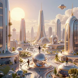 utopian future city, people living in harmony. sun. futuristic instruments. volumetric lighting, sharp focus, ultra detailed, cgsociety - w 1 0 2 4 - n 8 - i