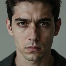 high quality high detail portrait by juan francisco casas, hd, a remorseless psychopath, intense unsettling look in the eyes, photorealistic lighting