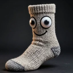 portrait photo of a wool sock with giant eyes, face made from smiles and joy, extremely high details, realistic, by MC Escher and Rene Margitte and victor enrich