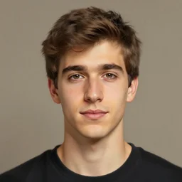 a portrait of a content young man with short brown hair, art by manuel sanjulian and tom bagshaw