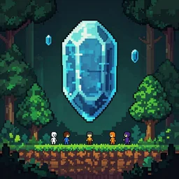 Pixel Art a large stone or crystal hovering and rotating above a forest stand from Terraria Game , Surrounded deep forest from terraria game Pixel Art by Craig Mullins, ilya kuvshinov, krenz cushart, epic , artgerm trending on artstation by Edward Hopper and Dan Mumford and WLOP and Rutkovsky, beksinski carl spitzweg moebius and tuomas kocar, intricate Pixel Art artwork by caravaggio, Unreal Engine 5, Lumen, Nanite
