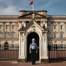 a policewoman guarding Buckingham Palace