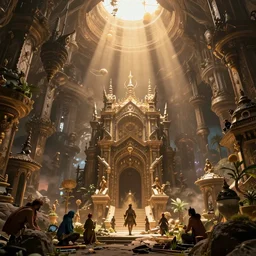 crazy fantasy, cinematic view, detailed, concept art, high detail, warm lighting, volumetric, godrays, vivid, trending on artstation, by jordan grimmer, art greg rutkowski