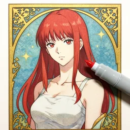 an art nouveau copic maker illustration of makima by tatsuki fujimoto