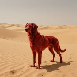 crimson hound beast, empty karst desert wide shot, fantasy concept art