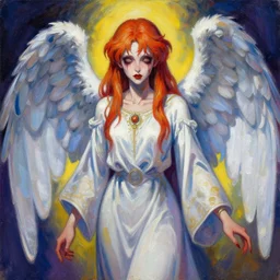 Colorful, creepy painting of a biblically accurate angel, anime key visual by Craig Mullins