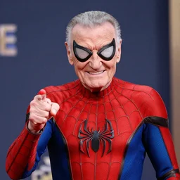 stan lee in a spiderman - suit, realistic photo