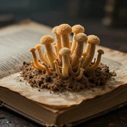 Mycelium growing on an old dusty magic book, macro, dramatic lighting, cinematic, establishing shot, extremely high detail, foto realistic, cinematic lighting, post processed, concept art, high details, cinematic, 8k resolution, beautiful detailed, photorealistic, digital painting, artstation, concept art, smooth, sharp focus, artstation trending, octane render, unreal engine