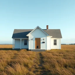 you are standing in an open field west of a white house, with a boarded front door. there is a small mailbox here. digital art, cinematic, octane render