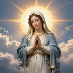 virgin mary portrait form blended into sunet clouds