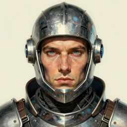 a realistic scifi cyberpunk knight, closeup portrait art by donato giancola and greg rutkowski, vintage retro scifi, realistic face, digital art, trending on artstation, symmetry!!!