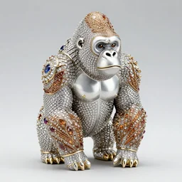 detailed jewel figurine depicting a gorilla made by faberge. macro photography.
