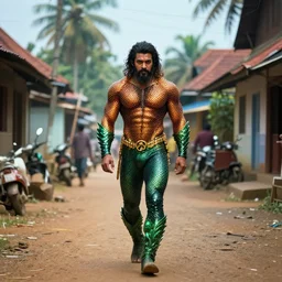 aquaman walking in the steets of a kerala village, cinematic, ultra realistic, volumetric lighting, hdr