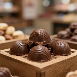 5 5 mm photo of a pile of freshly leonidas chocolate on a wooden box in a candy store. dof. bokeh. magical atmosphere. art by greg rutkowski. highly detailed 8 k. intricate. lifelike. soft light. nikon d 8 5 0.